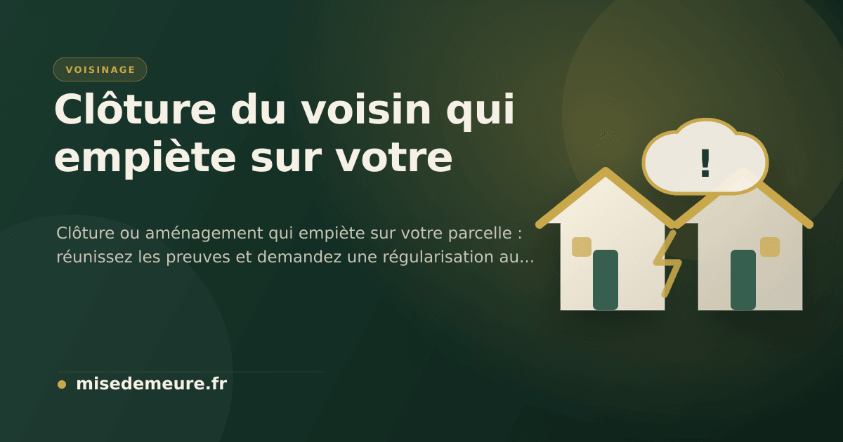 Propriétaire constatant une clôture voisine qui empiète sur son terrain