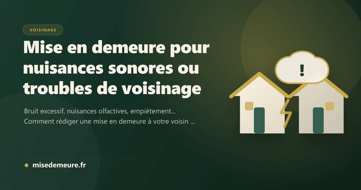 Lettre de mise en demeure pour trouble de voisinage